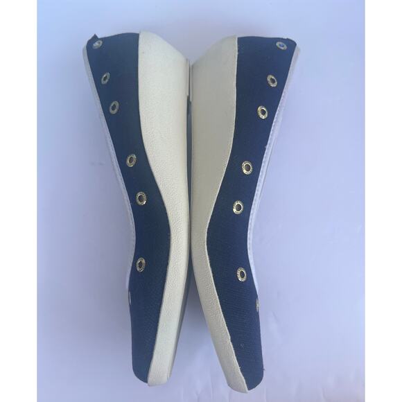 Sperry HTF Top Sider Navy Blue & White Slip On Low Wedge Slip On Boat Shoes 10M - Picture 6 of 14